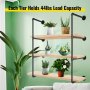 VEVOR Industrial Pipe Shelves 3-Tier Wall Mount Iron Pipe Shelves 2 PCS Pipe Shelving Vintage Black DIY Pipe Bookshelf Each Holds 44lbs Open Kitchen Shelving for Bedroom & Living Room W/ Accessories
