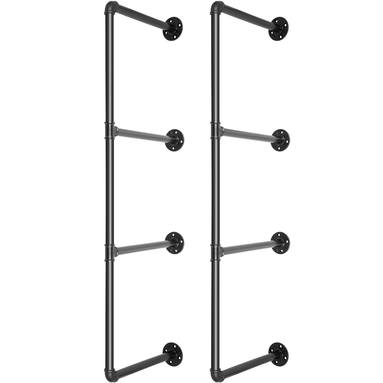 VEVOR Industrial Pipe Shelves 3-Tier Wall Mount Iron Pipe Shelves 2 PCS Pipe Shelving Vintage Black DIY Pipe Bookshelf Each Holds 44lbs Open Kitchen Shelving for Bedroom & Living Room W/Accessories