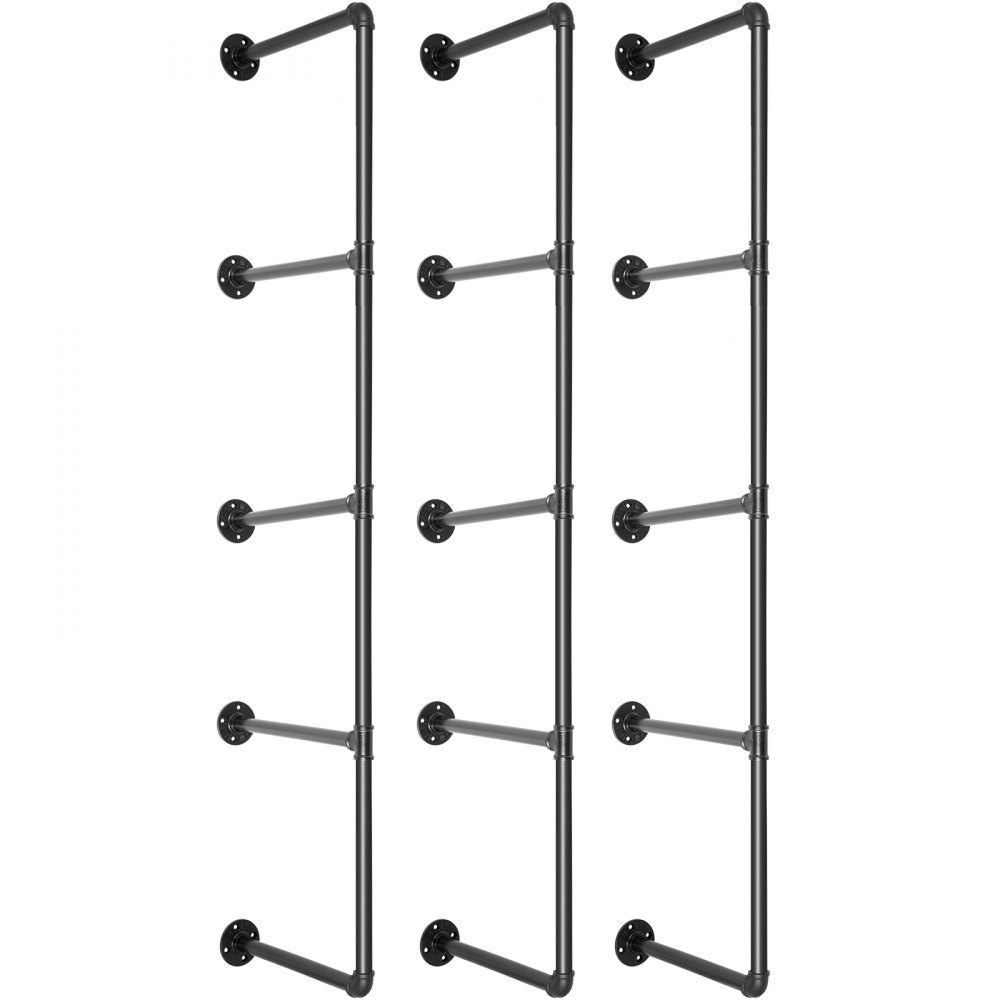 VEVOR Industrial Pipe Shelves 4-Tier Wall Mount Iron Pipe Shelves 3 PCS Pipe Shelving Vintage Black DIY Pipe Bookshelf Each Holds 44lbs Open Kitchen Shelving for Bedroom & Living Room with Accessories