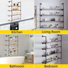 VEVOR Industrial Pipe Shelves 4-Tier Wall Mount Iron Pipe Shelves 3 PCS Pipe Shelving Vintage Black DIY Pipe Bookshelf Each Holds 44lbs Open Kitchen Shelving for Bedroom & Living Room W/Accessories