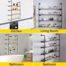 VEVOR Industrial Pipe Shelves 4-Tier Wall Mount Iron Pipe Shelves 3 PCS Pipe Shelving Vintage Black DIY Pipe Bookshelf Each Holds 44lbs Open Kitchen Shelving for Bedroom & Living Room W/Accessories