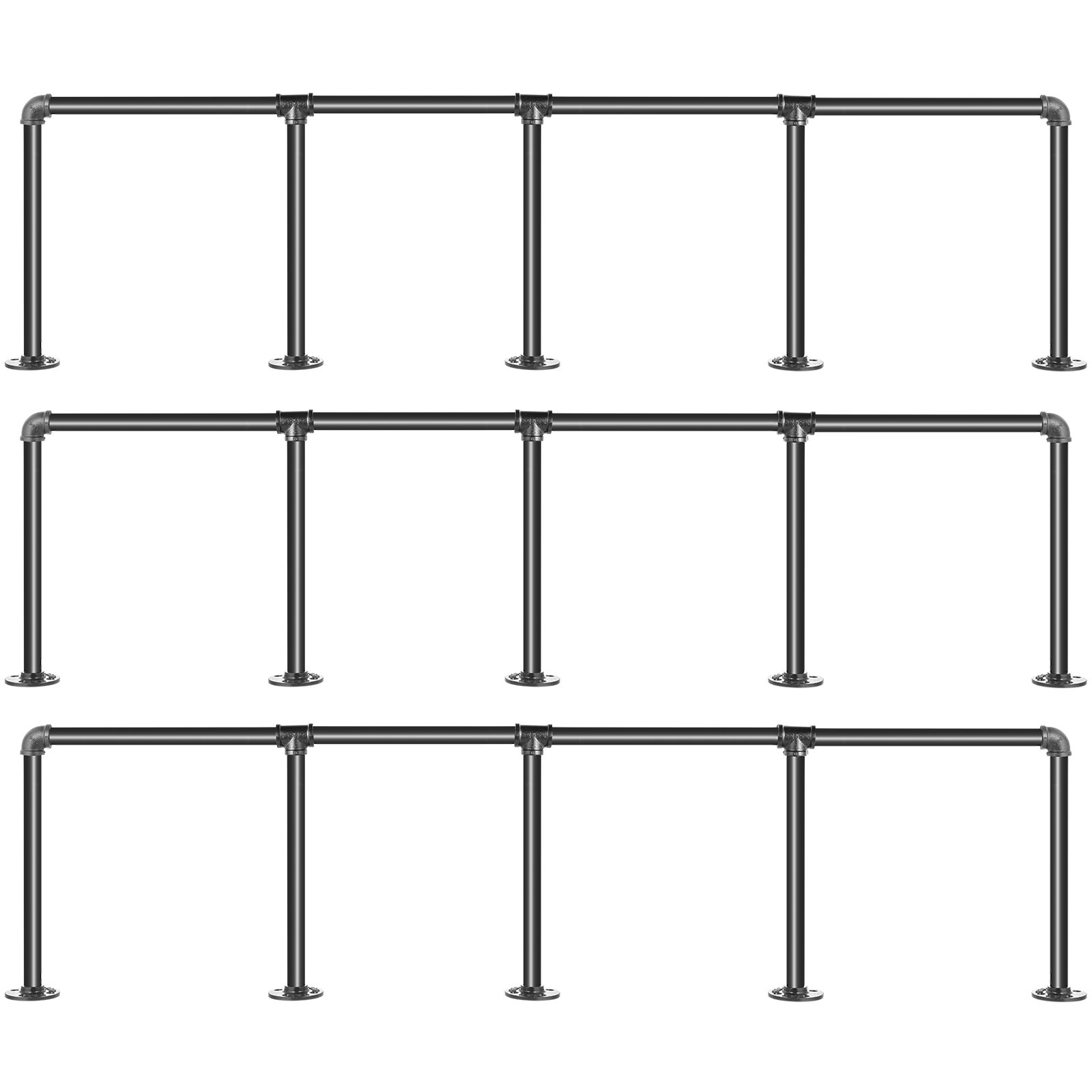 VEVOR Industrial Pipe Shelves 4-Tier Wall Mount Iron Pipe Shelves 3 PCS Pipe Shelving Vintage Black DIY Pipe Bookshelf Each Holds 44lbs Open Kitchen Shelving for Bedroom & Living Room with Accessories