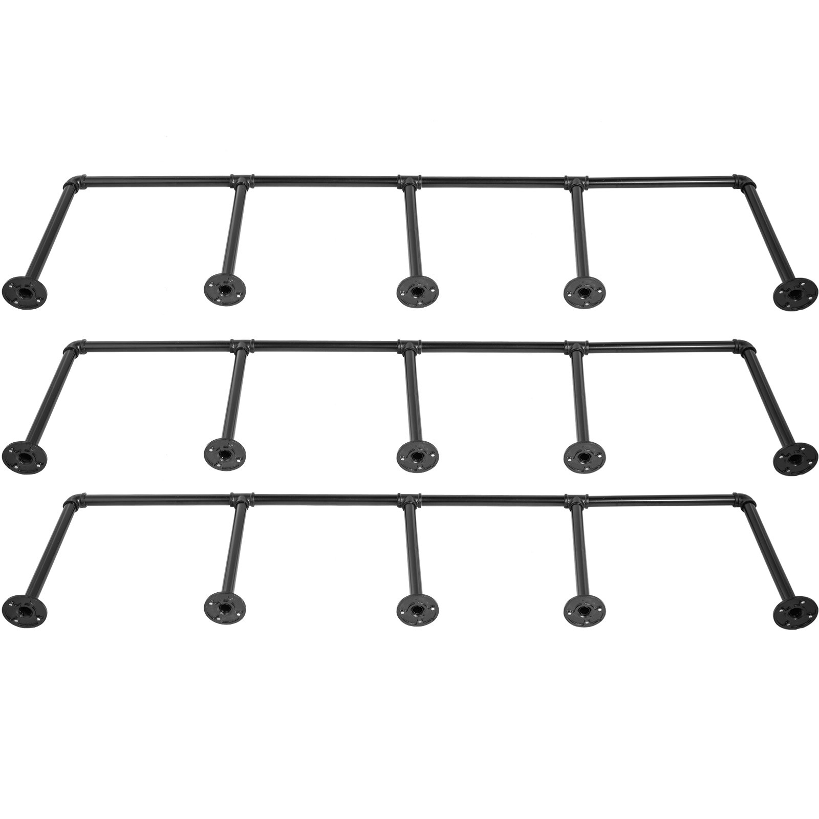 VEVOR Industrial Pipe Shelves 4-Tier Wall Mount Iron Pipe Shelves 3 PCS Pipe Shelving Vintage Black DIY Pipe Bookshelf Each Holds 44lbs Open Kitchen Shelving for Bedroom & Living Room with Accessories