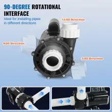 VEVOR 2 Speed SPA Pump, 48-Frame, AC 110-120V Hot Tub SPA Pump, 1.5HP/150GPM/42.65ft High Speed or 0.46HP/70GPM/9.18ft Low Speed, 2" Port 90° Rotational Interface for Hot Tub, Tested to UL Standards