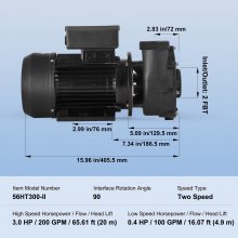 VEVOR Dual-speed Spa Pump, 56-frame Hot Tub Pump, 1600W / 39 M³/h / 15 M High Speed Or 400w / 19 M³/h / 3.9 M Low Speed, 2 In/5.6 Cm Connectors 90° Rotational Interface Anti-leakage Overheat Automatic Power-off Protection For Home Spas, Outdoor Spas, Underground Spas