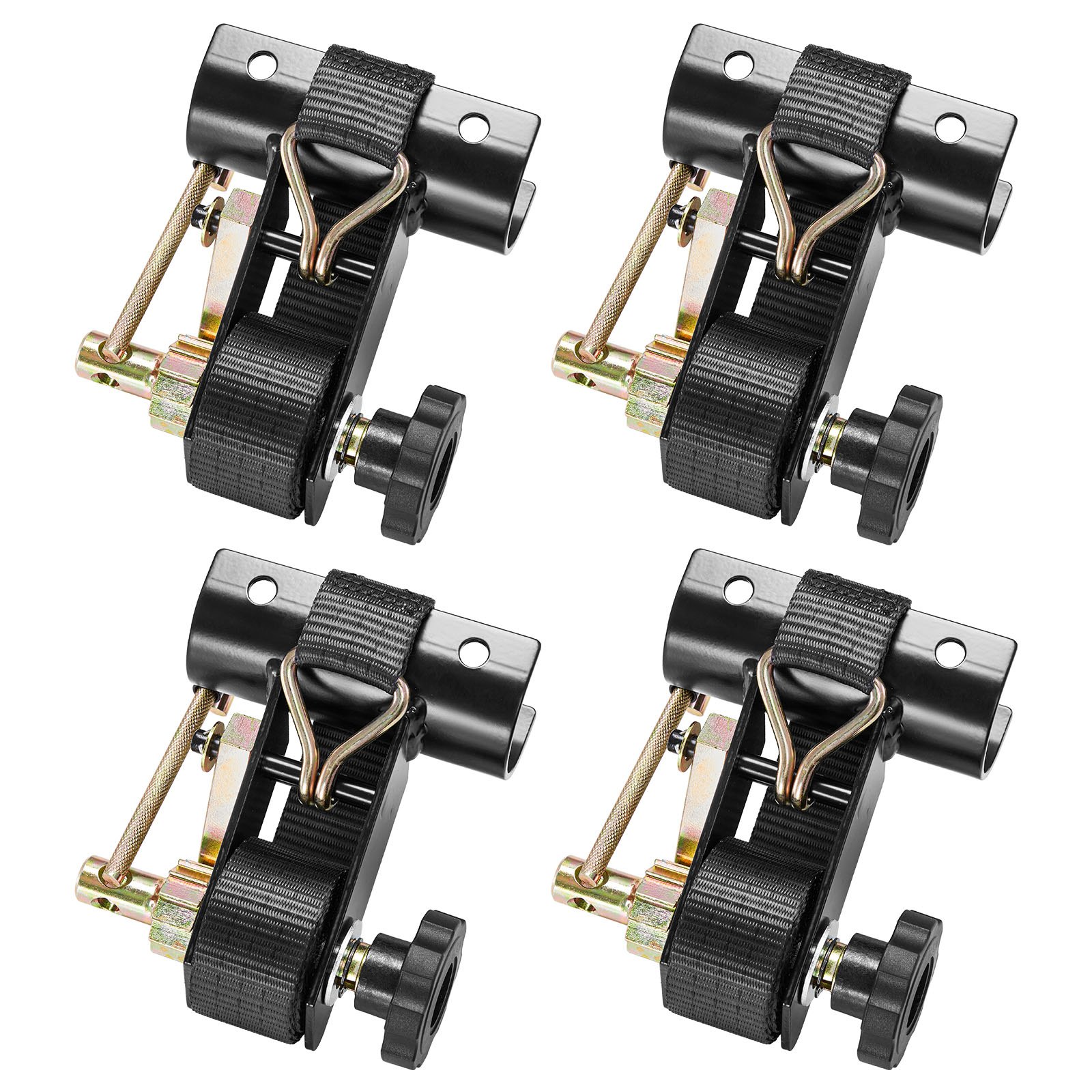 VEVOR Ladder Rack Ratchet Straps, 1.87-2 in Black Round Tube Mount, 1.5 in Wide x 7.4 ft Long Black Ladder Rack Straps with Double J-Hooks, 500 lbs Load Heavy Duty, Cargo Buckle Lock Strap (4 Pack)