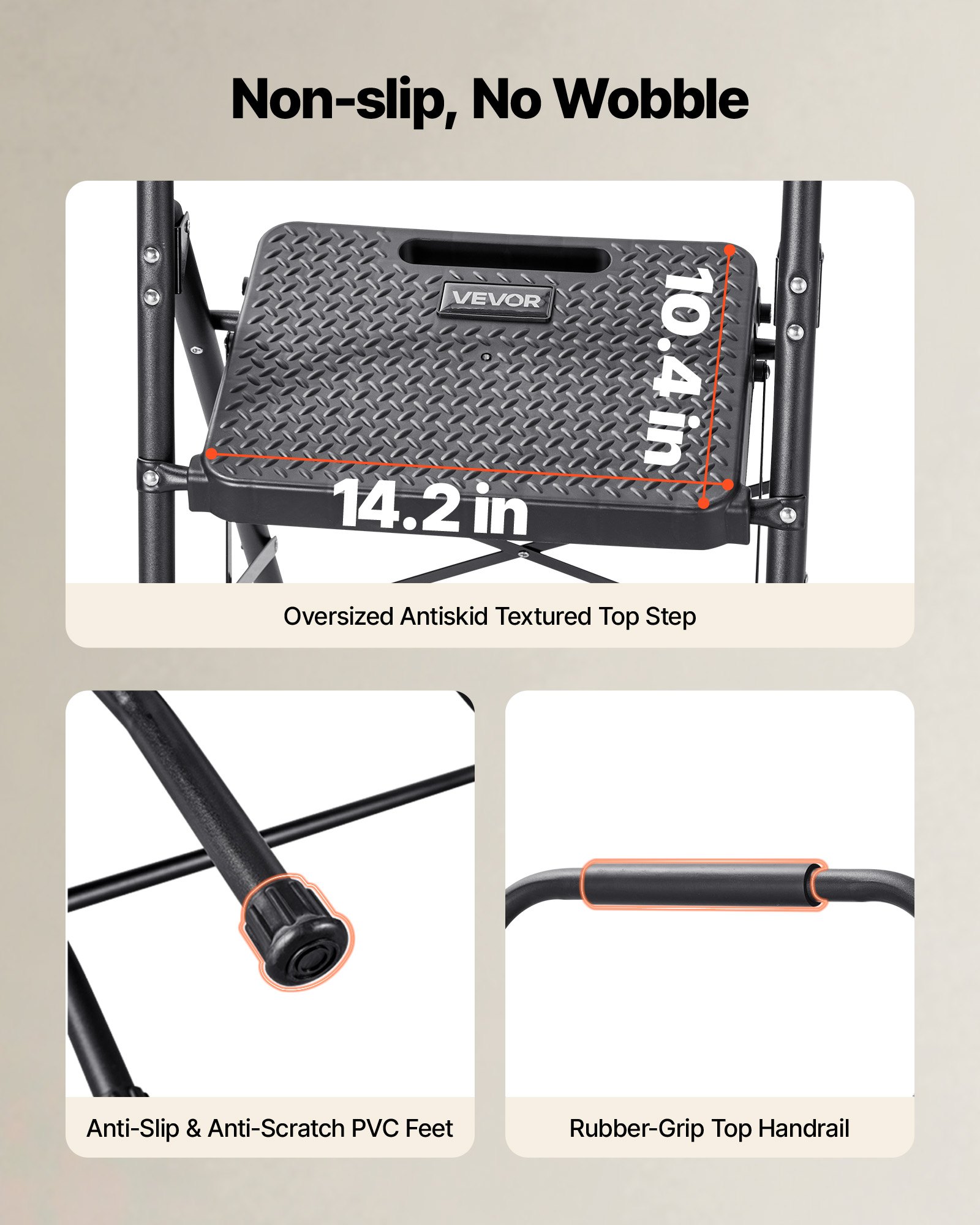 VEVOR 3 Step Ladder, Folding Step Stool with Wide Anti-Slip Pedal and Comfort Handgrip, Lightweight 272 kg Capacity Portable Steel Ladder, Multi-Use for Kitchen, Home, Household and Office, Black