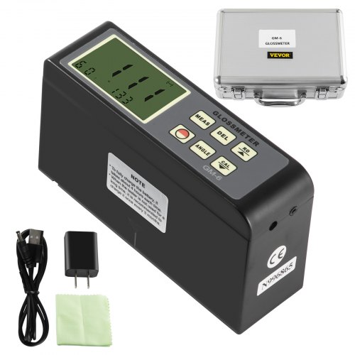 VEVOR 60 Degree Gloss Meter, 0.1 to 200GU Digital Precision Glossmeter, Single Angle Gloss Meter Tester with Data Storage Function, for Car Coating Ink Paint Ceramic Marble Tile Surface Measurement