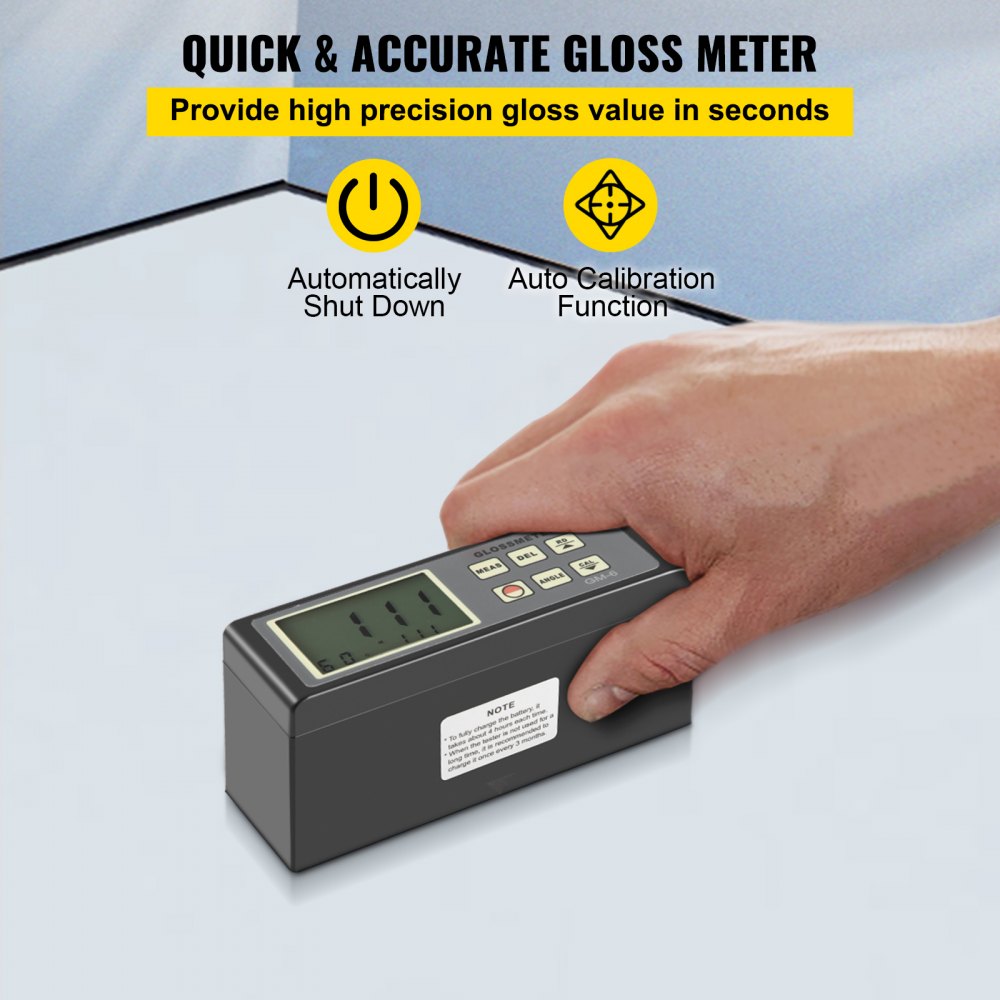 VEVOR 60 Degree Gloss Meter, 0.1 to 200GU Digital Precision Glossmeter, Single Angle Gloss Meter Tester with Data Storage Function, for Car Coating Ink Paint Ceramic Marble Tile Surface Measurement