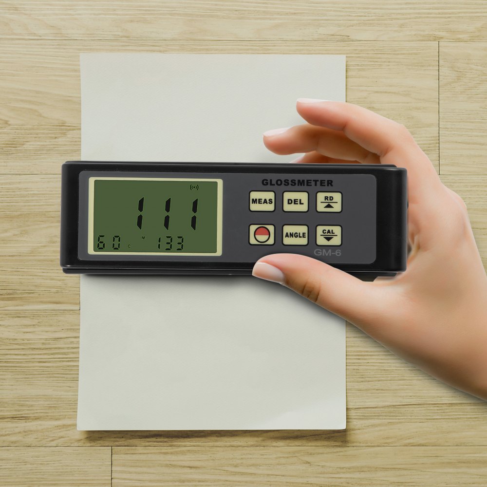 VEVOR 60 Degree Gloss Meter, 0.1 to 200GU Digital Precision Glossmeter, Single Angle Gloss Meter Tester with Data Storage Function, for Car Coating Ink Paint Ceramic Marble Tile Surface Measurement