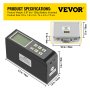 VEVOR 60 Degree Gloss Meter, 0.1 to 200GU Digital Precision Glossmeter, Single Angle Gloss Meter Tester with Data Storage Function, for Car Coating Ink Paint Ceramic Marble Tile Surface Measurement