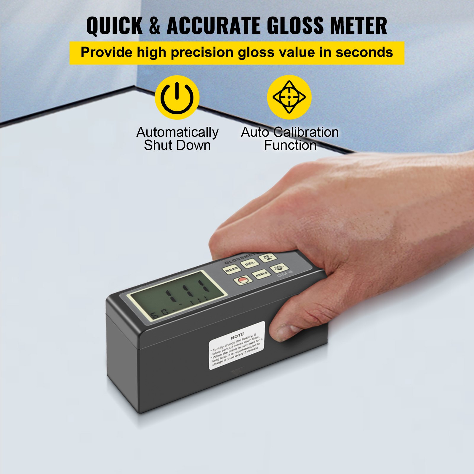 VEVOR 60 Degree Gloss Meter, 0.1 to 200GU Digital Precision Glossmeter, Single Angle Gloss Meter Tester with Data Storage Function, for Car Coating Ink Paint Ceramic Marble Tile Surface Measurement