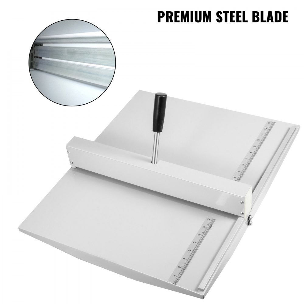 VEVOR creasing machine with premium steel blade and measurement rulers.