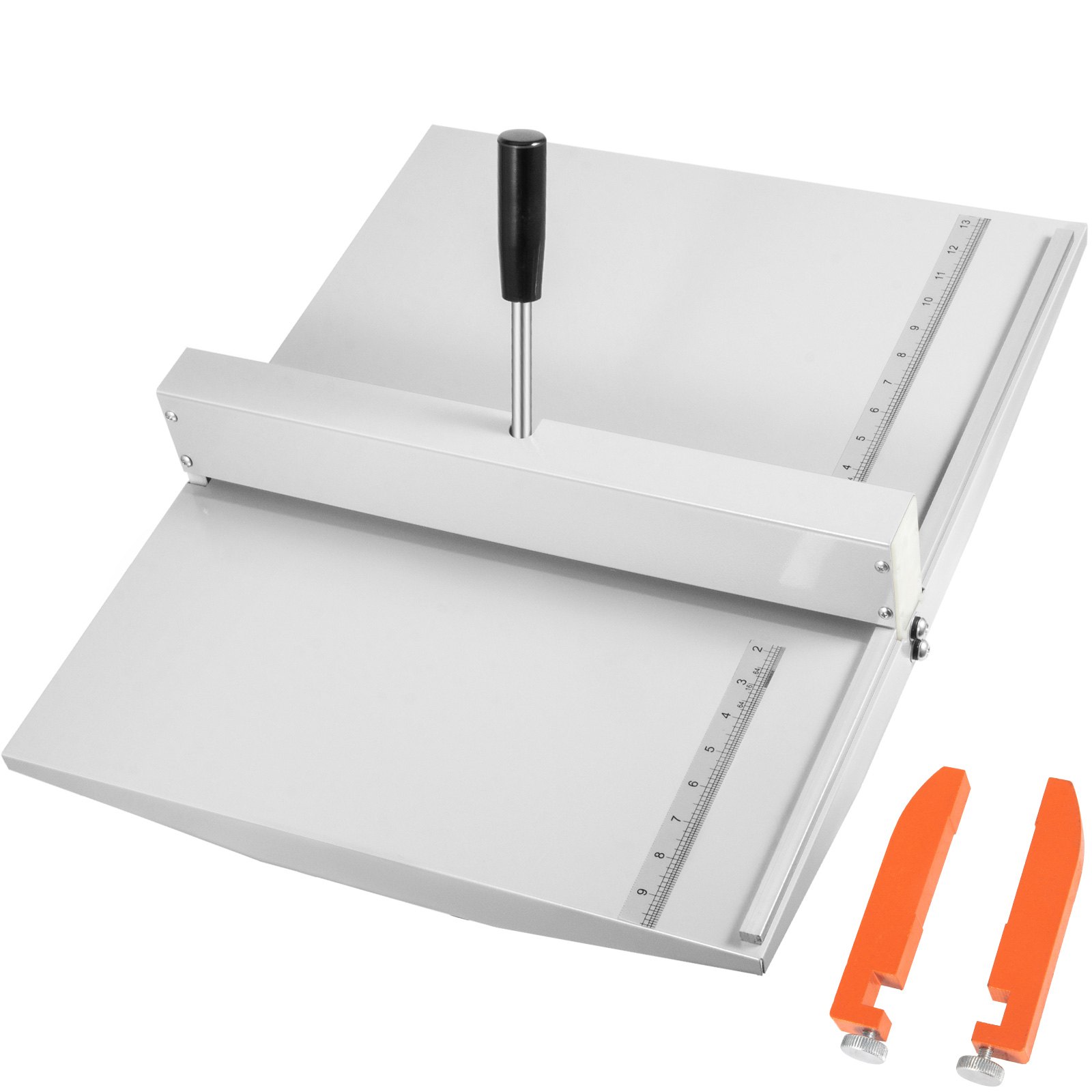 VEVOR creasing machine with ruler guides and orange creaser tools.