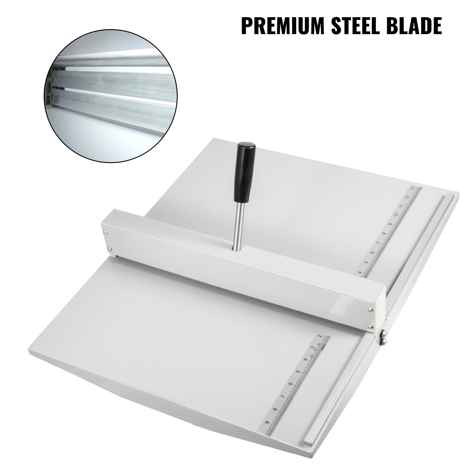 VEVOR creasing machine with premium steel blade and measurement rulers.
