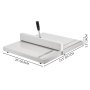 VEVOR creasing machine with a handle, featuring dimensions and a sleek design.