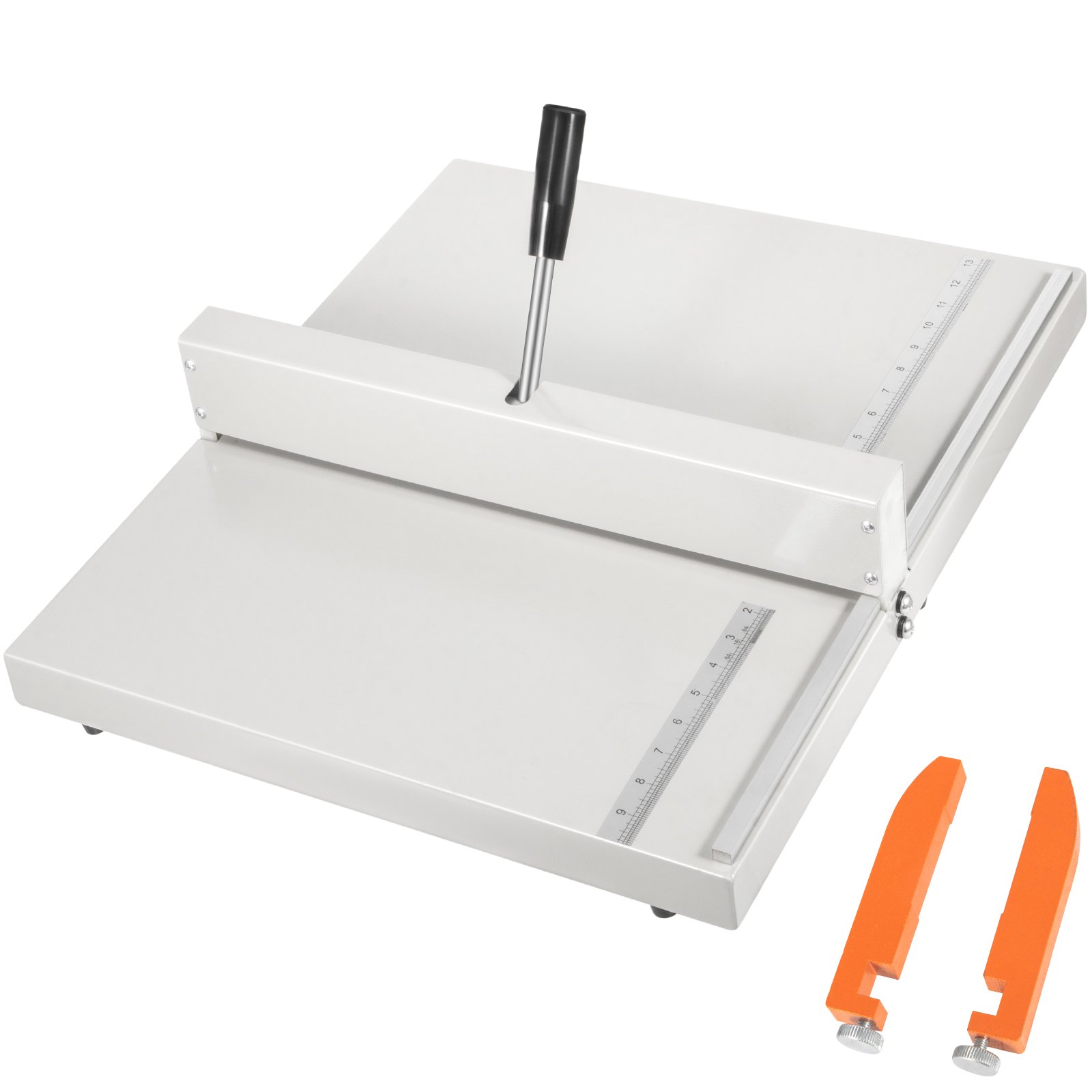 VEVOR creasing machine with rulers and orange accessories in white.