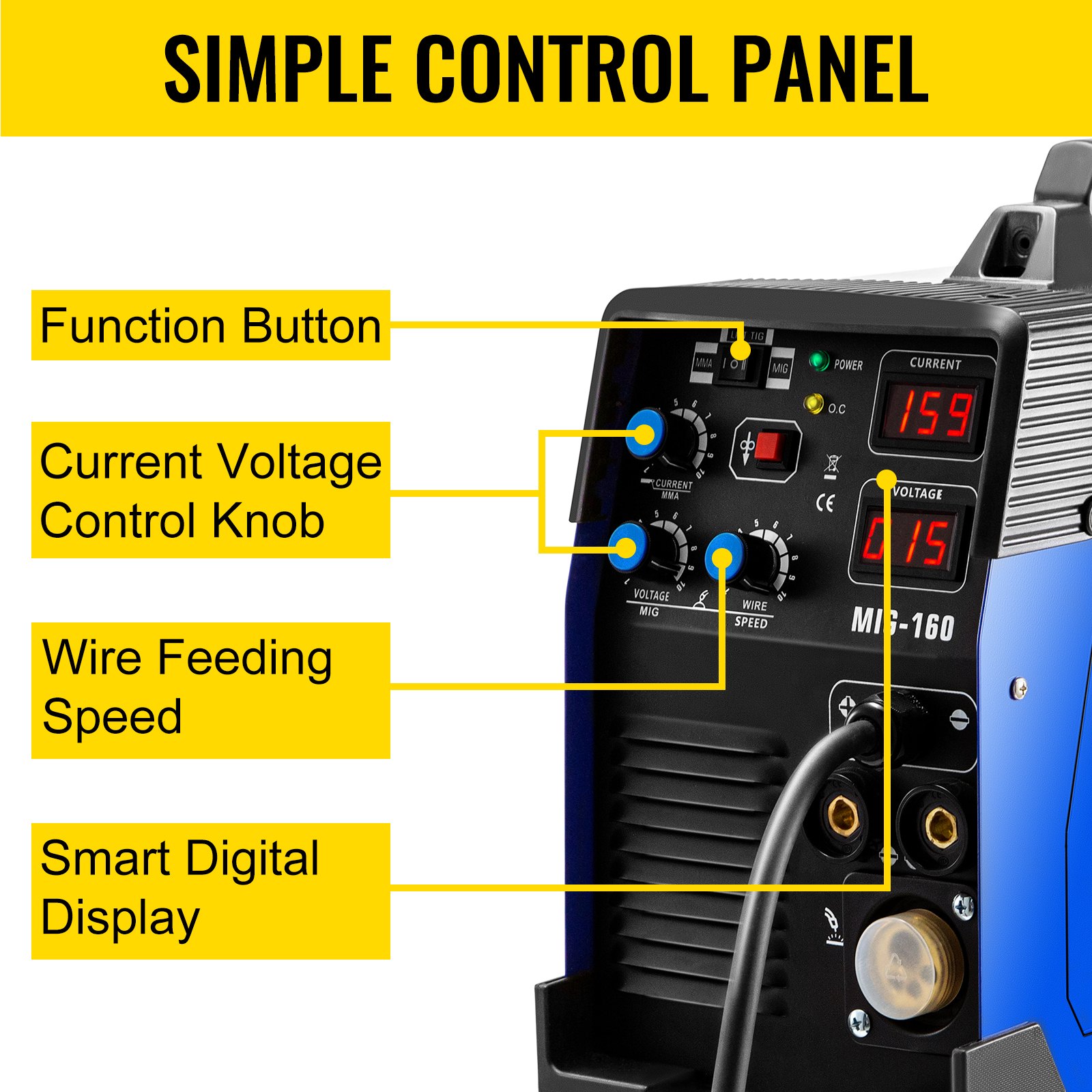 VEVOR MIG Welder TIG Welder 160 A 3 In 1 Portable MMA Welder with Gas or Gasless