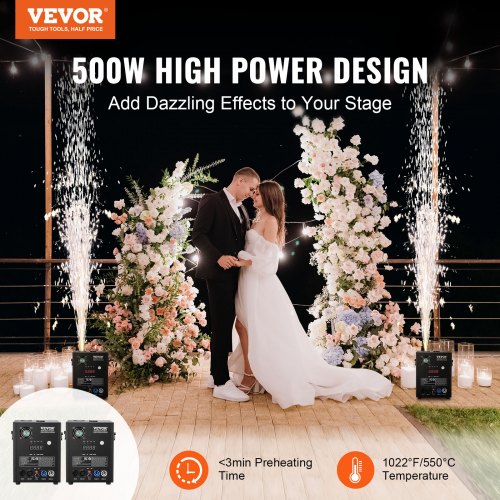 VEVOR Cold Spark Firework Machine x2 500 W 6.6-13 ft. Stage DJ Wedding Event Party