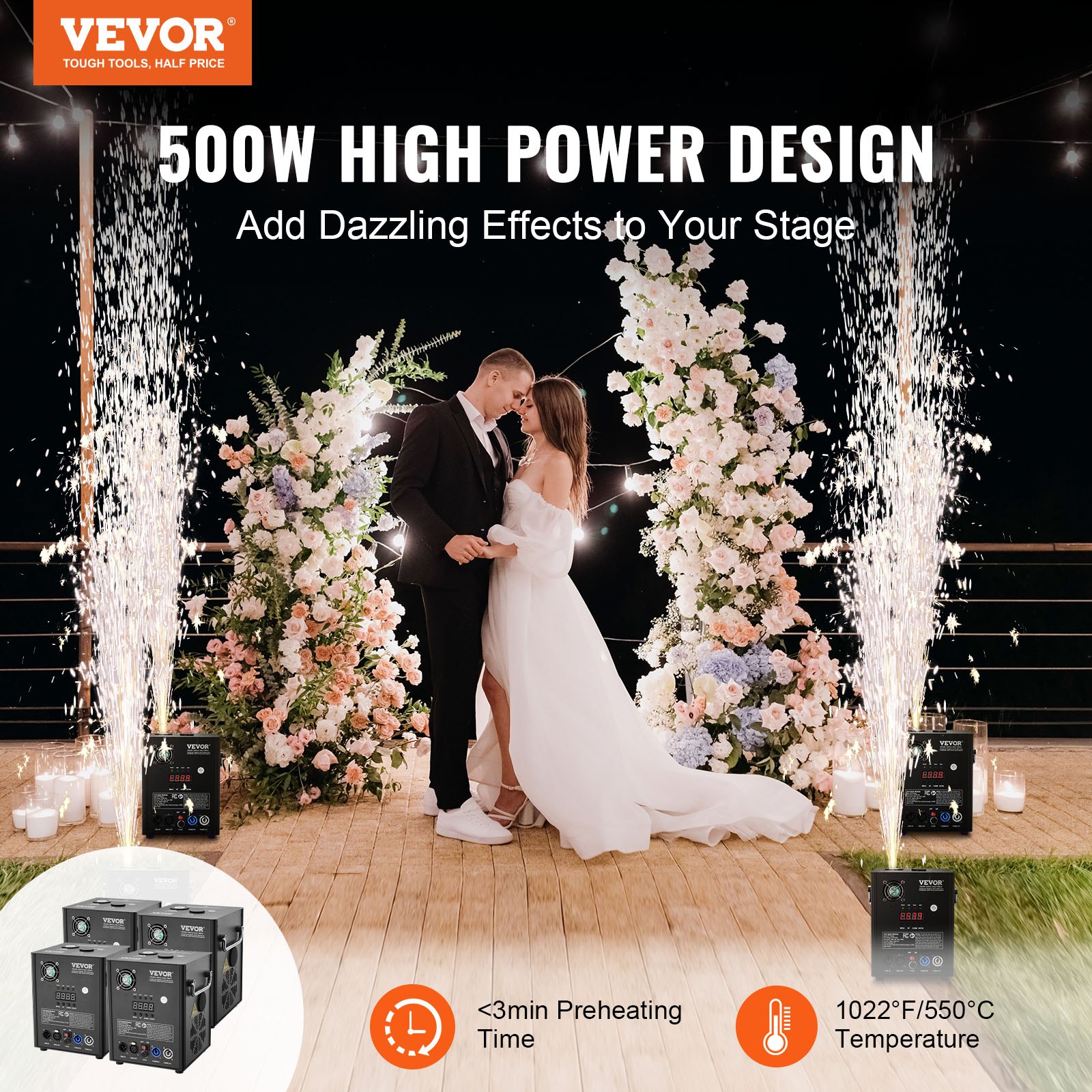VEVOR Cold Spark Fyrværkerimaskine x4 500W 2-4M Stage DJ Bryllupsfest