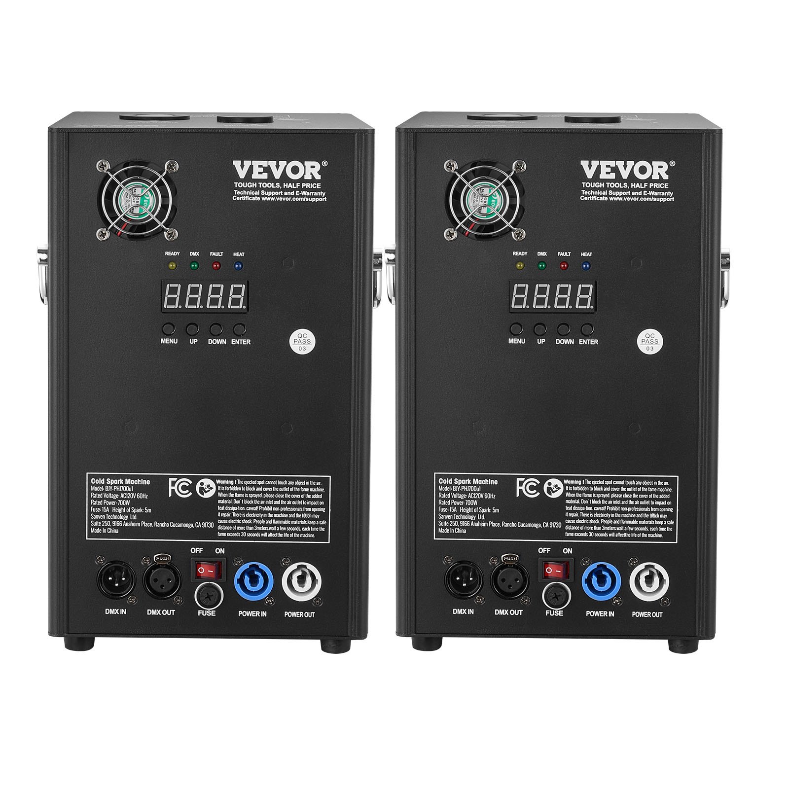 VEVOR Cold Spark Machine, 2 Pack 700W Output Fireworks Controllers, 6.6-16.4ft Adjustable Height, with Advanced DMX System,LED Screen,Portable Handle, Aluminum Alloy for Stage DJ Wedding Event,Party
