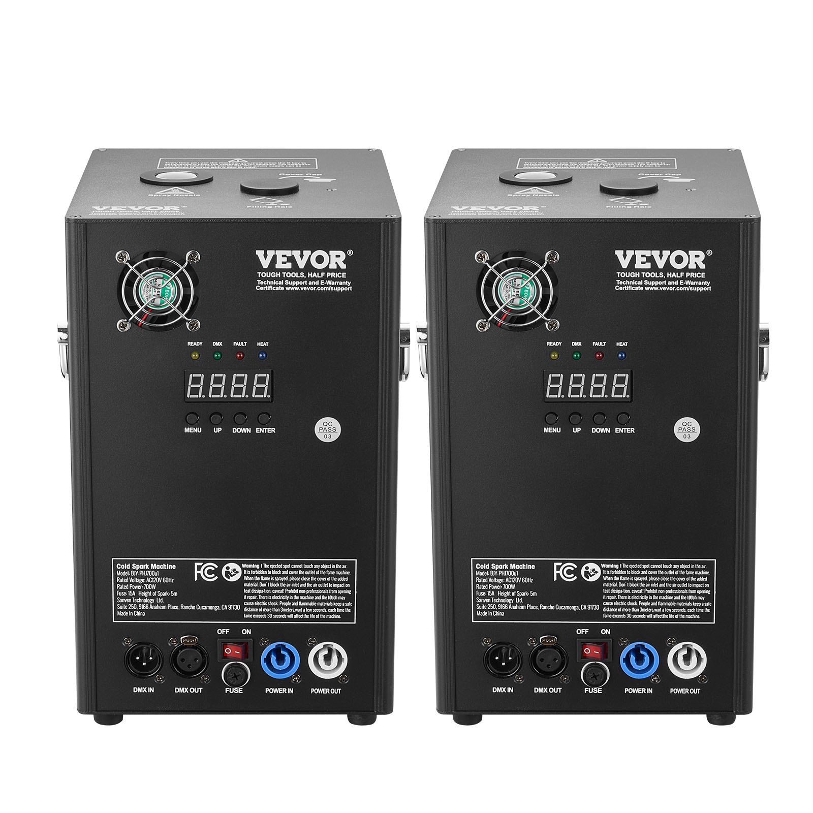 VEVOR Cold Spark Machine, 2 Pack 700W Output Fireworks Controllers, 6.6-16.4ft Adjustable Height, with Advanced DMX System,LED Screen,Portable Handle, Aluminum Alloy for Stage DJ Wedding Event,Party