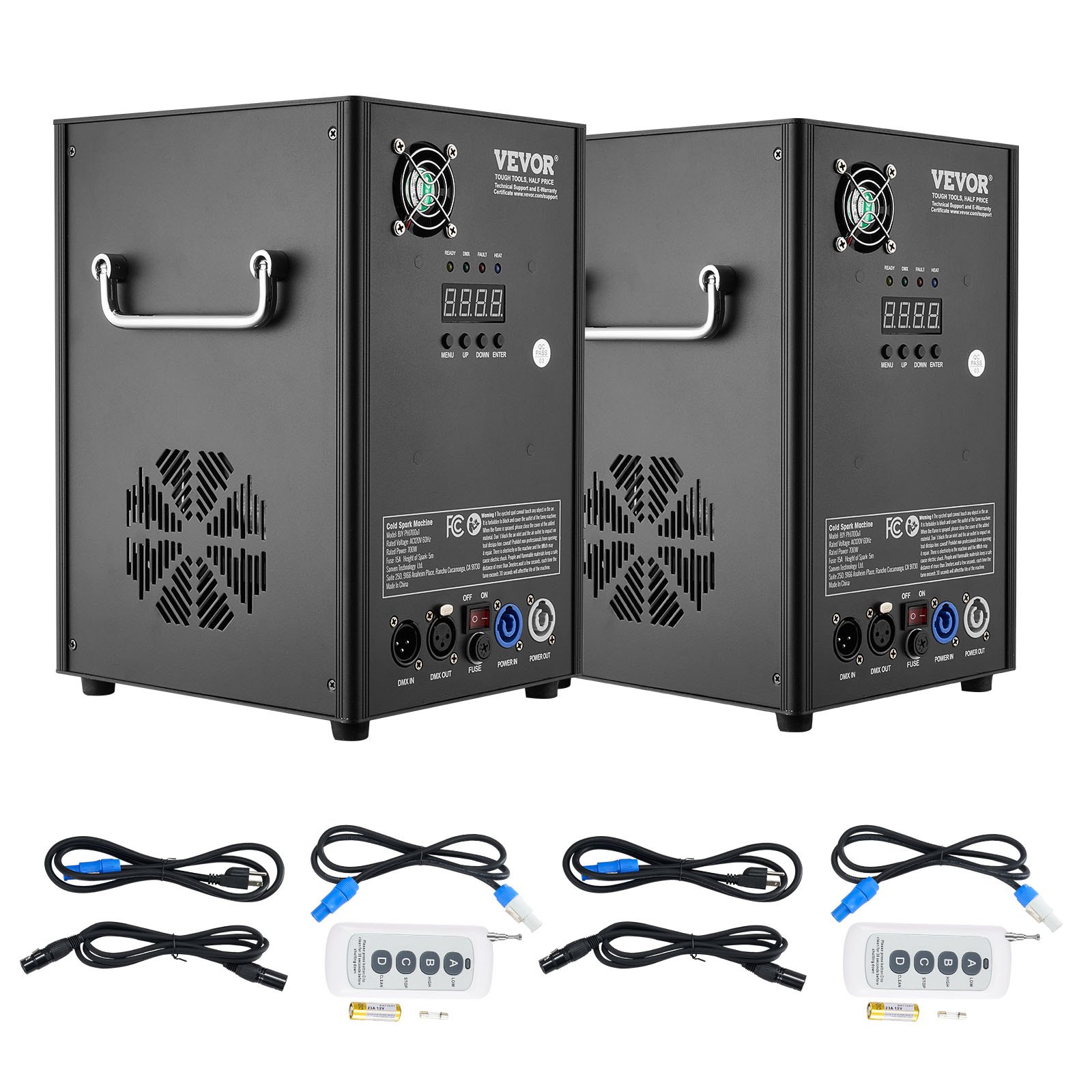 VEVOR Cold Spark Machine, 2 Pack 700W Output Fireworks Controllers, 6.6-16.4ft Adjustable Height, with Advanced DMX System,LED Screen,Portable Handle, Aluminum Alloy for Stage DJ Wedding Event,Party