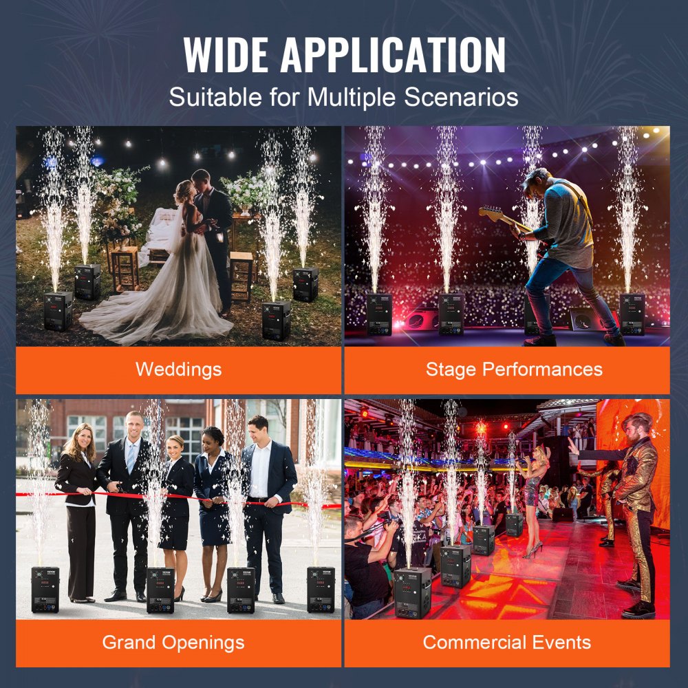 VEVOR Cold Spark Firework Machinex4 700W 2-5M Stage DJ Wedding Event Party