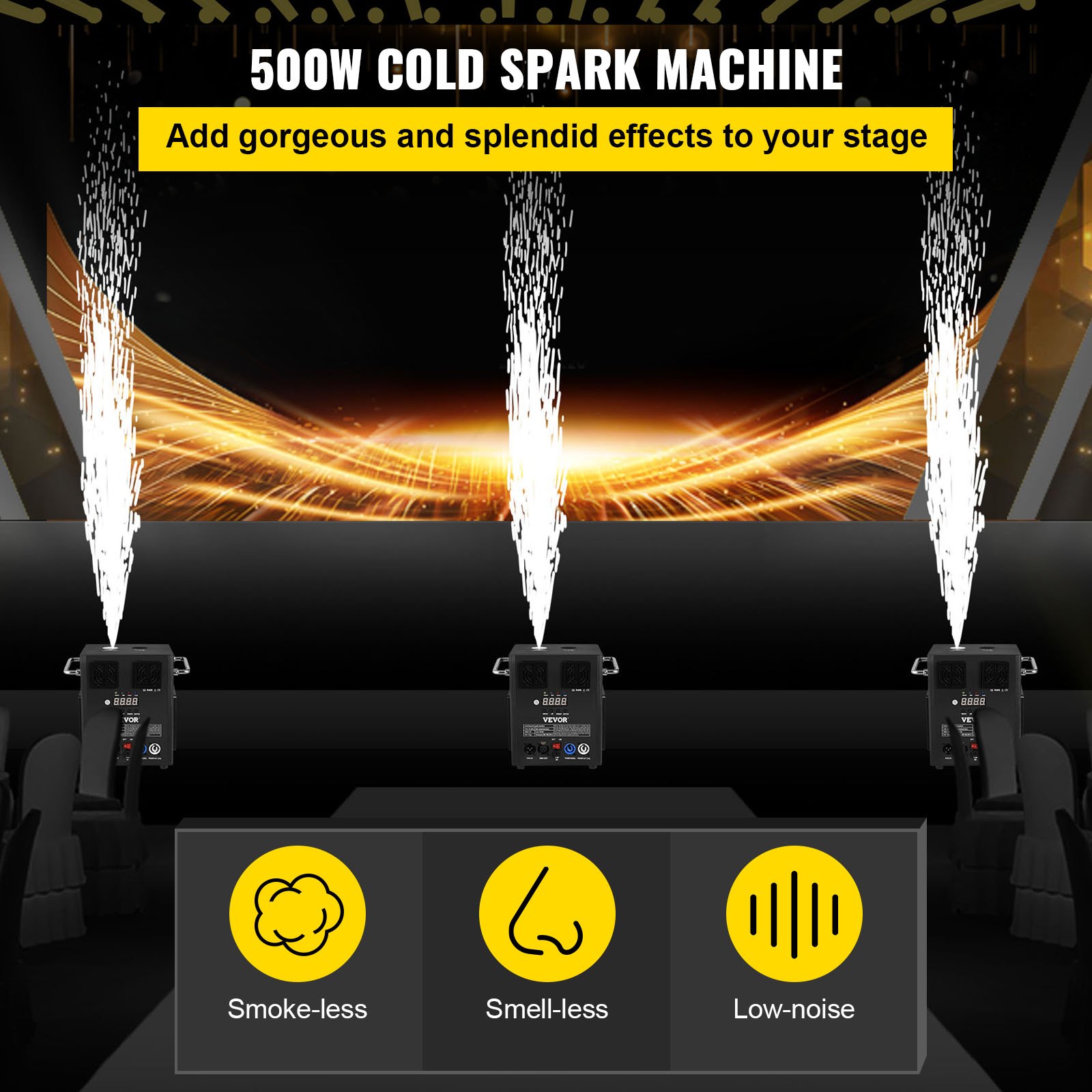 VEVOR Stage Equipment Special Effect Machine, 500W 4pcs Stage Effect Machine with Wireless Remote Control, Smart DMX Control Stage Equipment Showing Machine for Wedding, Musical Show