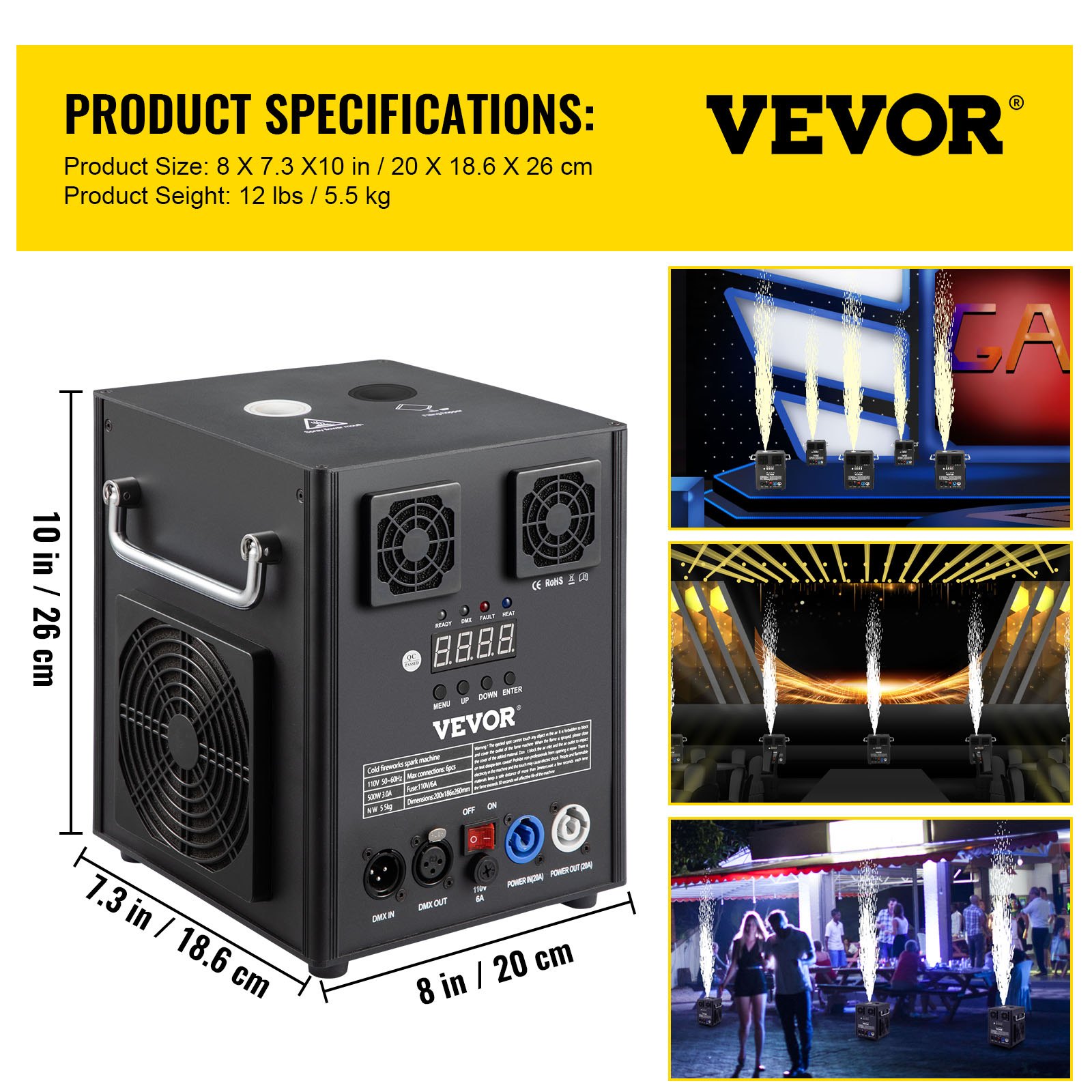 VEVOR Stage Equipment Special Effect Machine, 500W 4pcs Stage Effect Machine with Wireless Remote Control, Smart DMX Control Stage Equipment Showing Machine for Wedding, Musical Show