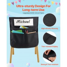 VEVOR Chair Pockets for Classroom 12 Pack Seat Pocket with Name Tag Black