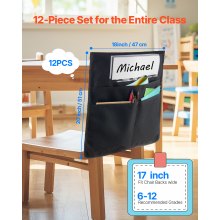 VEVOR Chair Pockets for Classroom 12 Pack Chairback Buddy Pocket with Name Tag
