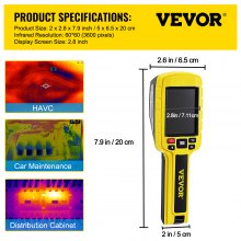 VEVOR Cámara de imagen térmica, cámara infrarroja de resolución IR de 60x60 (3600 píxeles) con pantalla a color de 2,8", tarjeta SD incorporada y batería de iones de litio, para HVAC, detección automática del sistema eléctrico