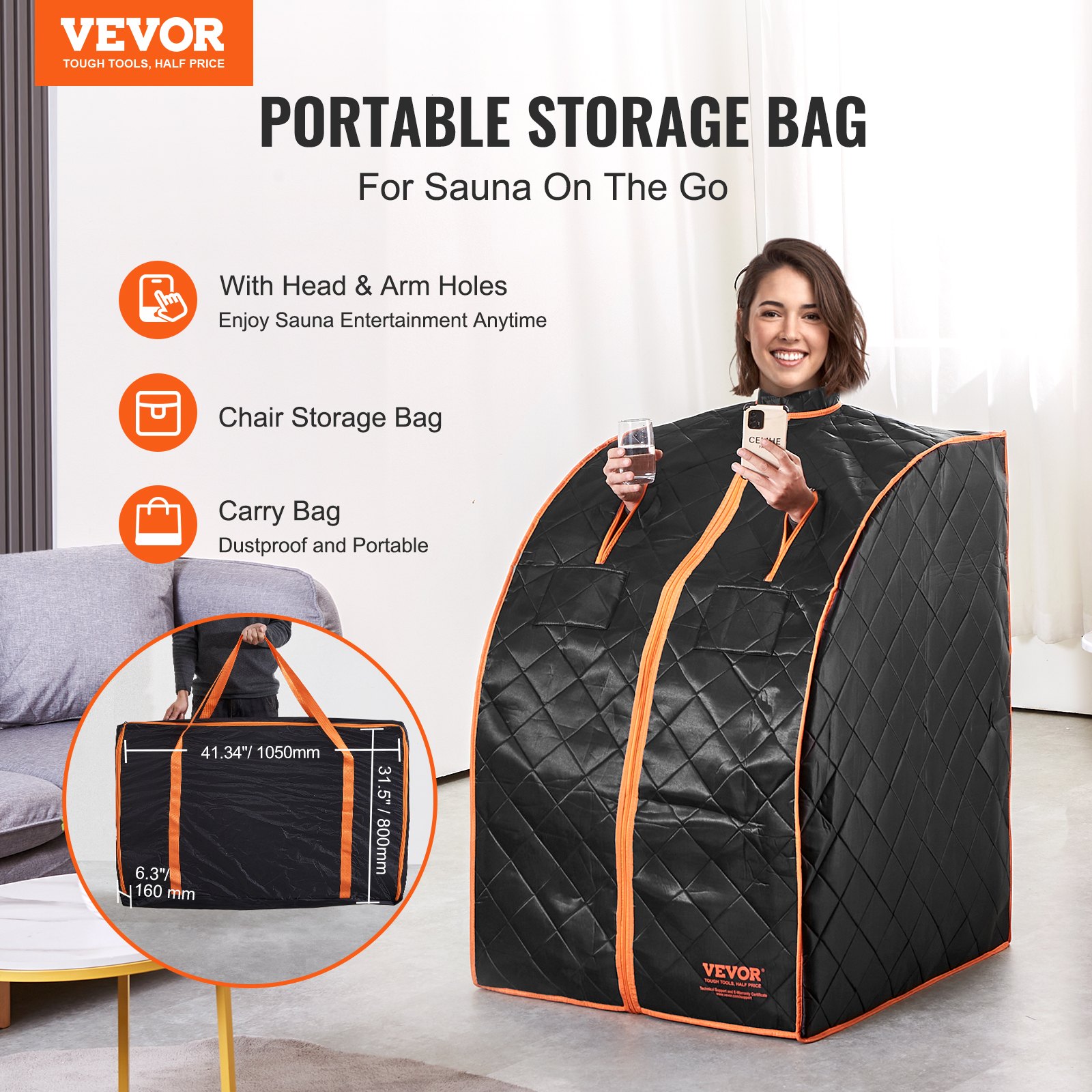 VEVOR Sauna Blanket for Detoxification, 1050W Portable Far Infrared Sauna Tent for Home, 40- 75℃, 1-60 Minutes Timer , Personal Sauna Box for Home Spa Indoor Black 700 x 800 x 980 mm