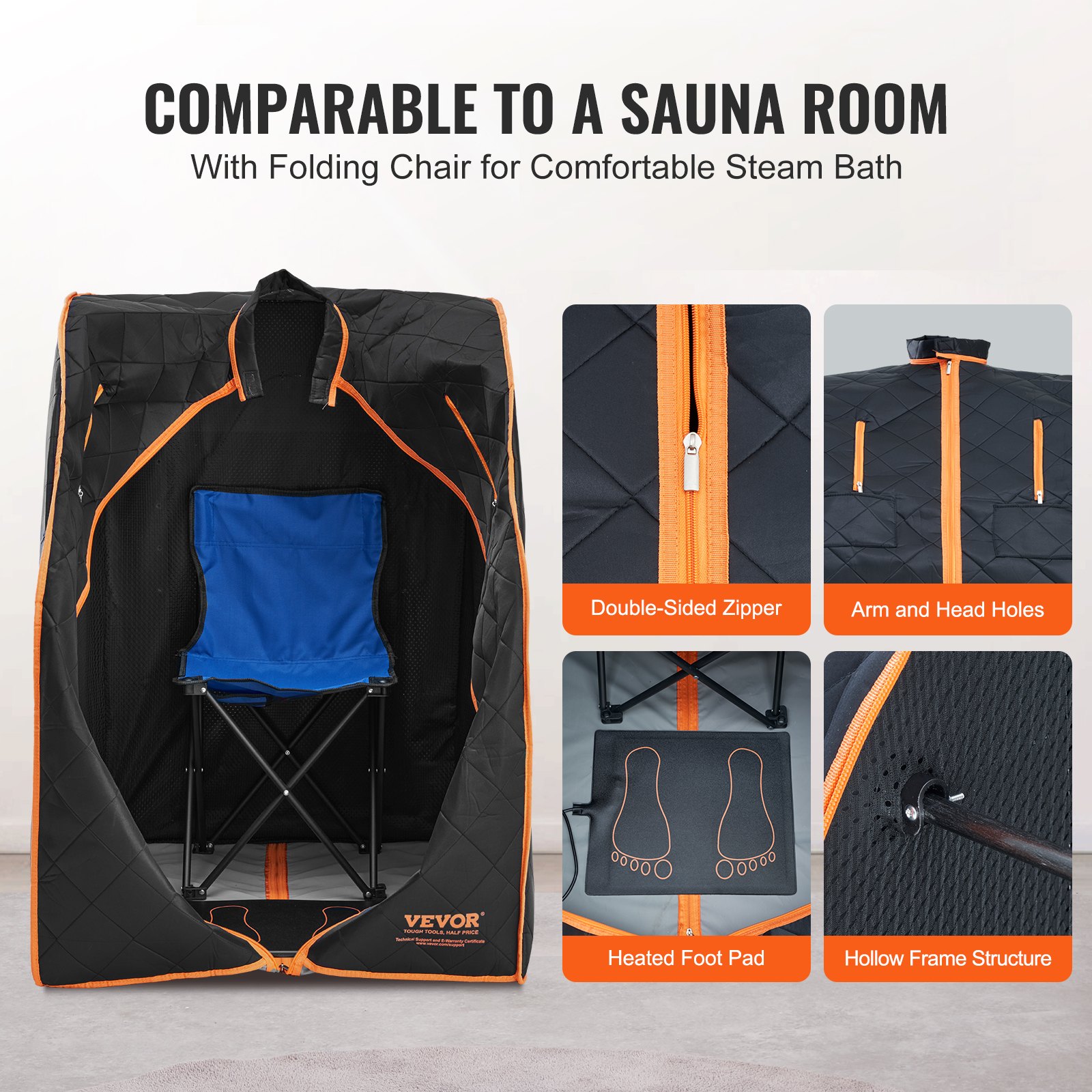 VEVOR Sauna Blanket for Detoxification, 1050W Portable Far Infrared Sauna Tent for Home, 40- 75℃, 1-60 Minutes Timer , Personal Sauna Box for Home Spa Indoor Black 700 x 800 x 980 mm