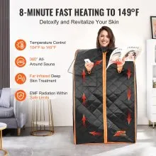 VEVOR Portable Sauna Tent, 1050W Personal Sauna Kit for Home Spa, Detoxify & Soothing Infrared Heated Body Therapy, Time & Temperature Remote Control with Chair & Floor Mat & Storage Bag, Black