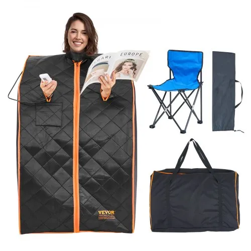 VEVOR Portable Sauna Tent, 1050W Personal Sauna Kit for Home Spa, Detoxify & Soothing Infrared Heated Body Therapy, Time & Temperature Remote Control with Chair & Floor Mat & Storage Bag, Black