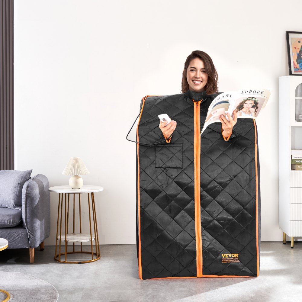 VEVOR Portable Sauna Tent, 1050W Personal Sauna Kit for Home Spa, Detoxify & Soothing Infrared Heated Body Therapy, Time & Temperature Remote Control with Chair & Floor Mat & Storage Bag, Black