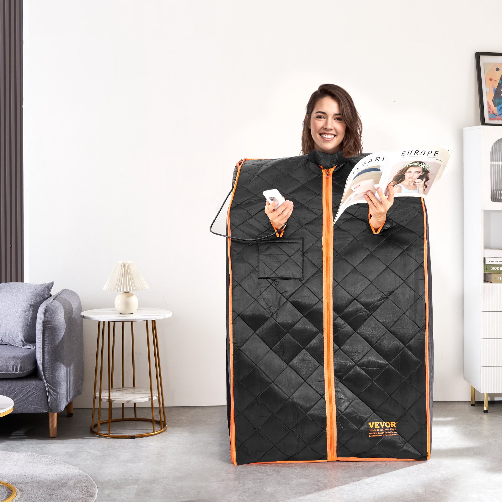 VEVOR Portable Sauna Tent, 1050W Personal Sauna Kit for Home Spa, Detoxify & Soothing Infrared Heated Body Therapy, Time & Temperature Remote Control with Chair & Floor Mat & Storage Bag, Black