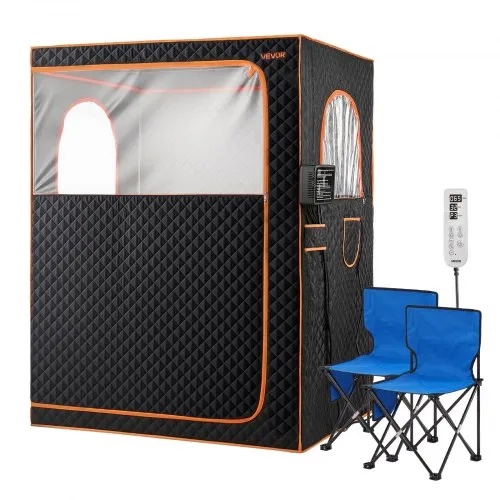 VEVOR 2 Person Portable Infrared Sauna for Home, Upgraded Full Body Home Spa Tent with 2 Foldable Chairs & Heated Mat & Remote,9-Level Temp Control Sauna Box for Relaxation & Stress Relief, (Black)