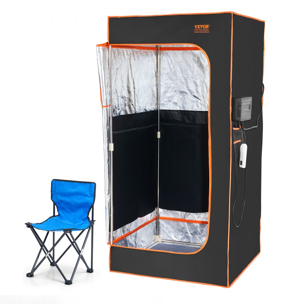 VEVOR Portable Sauna Tent, 1400W Personal Sauna Kit for Home Spa, Detoxify & Soothing Infrared Heated Body Therapy, Time & Temperature Remote Control with Chair & Floor Mat, Black