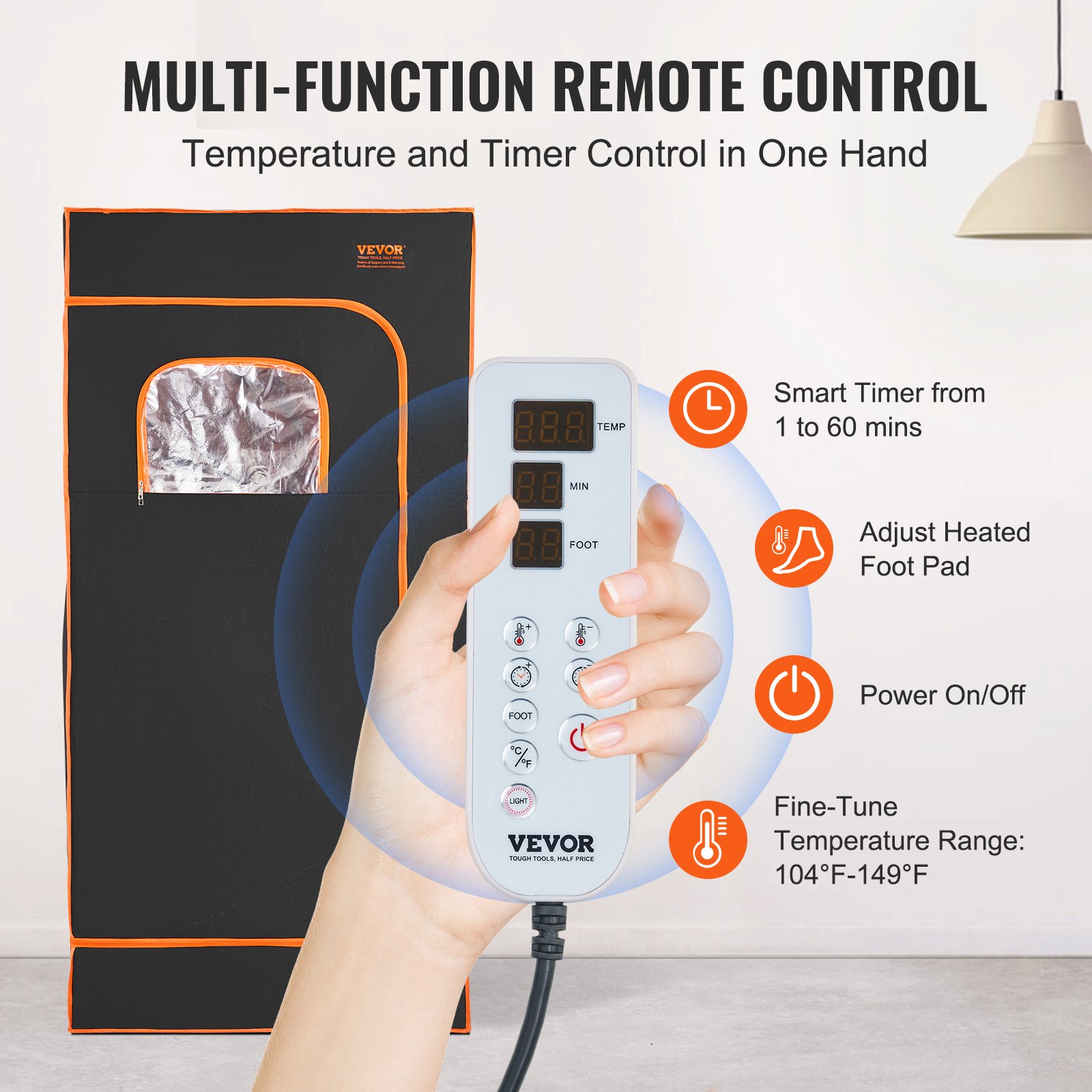 VEVOR Portable Sauna Tent, 1400W Personal Sauna Kit for Home Spa, Detoxify & Soothing Infrared Heated Body Therapy, Time & Temperature Remote Control with Chair & Floor Mat, Black