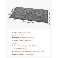 VEVOR Front Door Mat, 1562 x 914 mm Commercial Floor Mat for Indoor and Outdoor, Modern Stylish Carpet with TPE Backing, Heavy Duty Washable Entry Industrial Rug for Hallway, Balcony, Garage, Grey