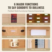 Sauna de madera con infrarrojos lejanos VEVOR, spa doméstico para 1 o 2 personas, 1400 W