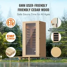 Sauna de madera con infrarrojos lejanos VEVOR, spa doméstico para 1 o 2 personas, 1400 W