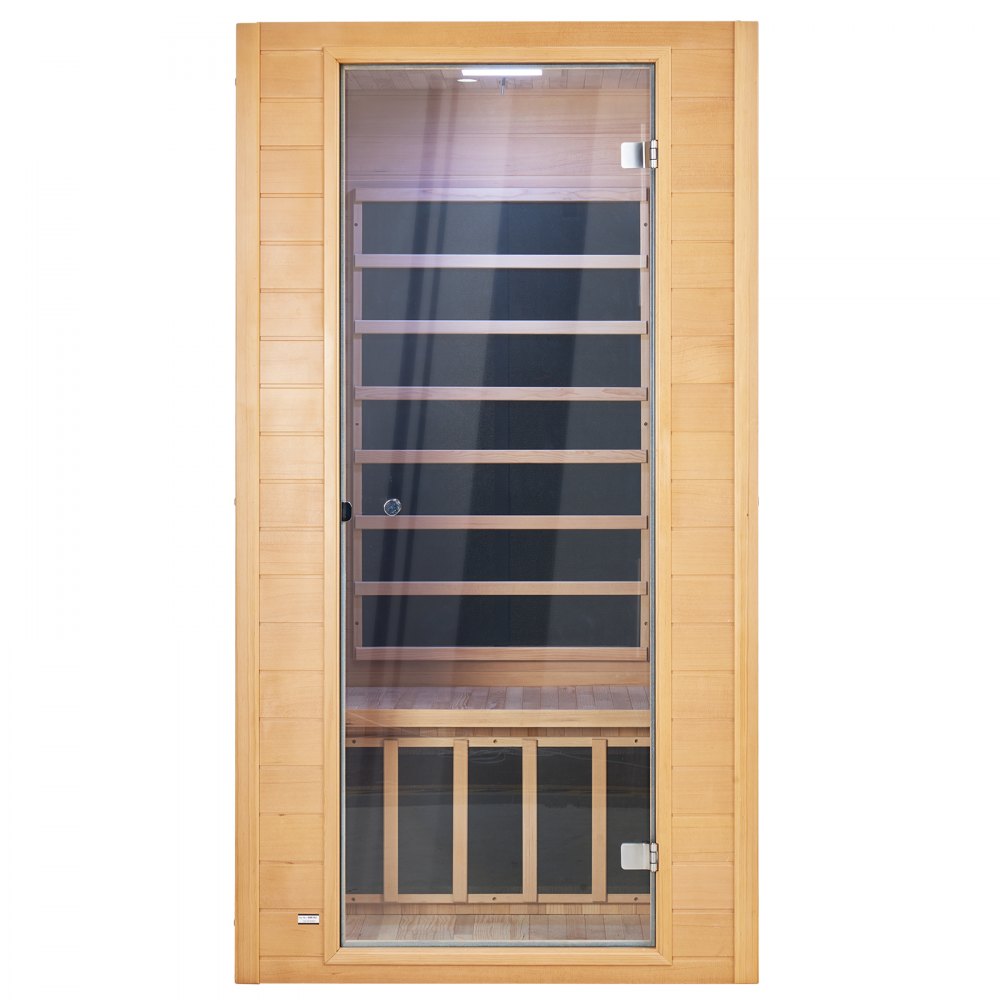 VEVOR Far Infrared Wooden Sauna, Room Home Sauna Spa for 1 to 2 Person, Low EMF Far Infrared Hemlock Wood Sauna with Tempered Glass Door & Multicolor Lamp & Bluetooth Speakers & Chromotherapy Lights,