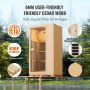 VEVOR infrared sauna with 6mm cedar wood, tempered glass, heat-resistant baffle, and low emf radiation.