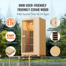VEVOR Far Infrared Wooden Sauna, Room Home Sauna Spa for One Single Person, Low EMF Far Infrared Hemlock Wood Sauna with Tempered Glass Door & LED Reading Lamp & Bluetooth Speakers, 1140W Indoor Use