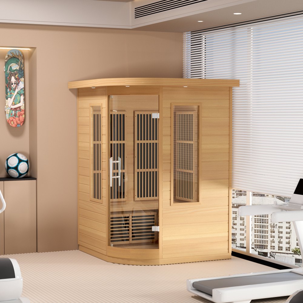 VEVOR Far Infrared Wooden Sauna, Room Home Sauna Spa for 2 Person, Low EMF Far Infrared Hemlock Wood Sauna with Tempered Glass Door & LED Multicolor Lamp & Bluetooth Speakers, 1850W Indoor Use