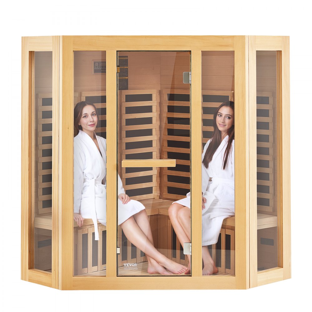 VEVOR Far Infrared Wooden Sauna, Room Home Sauna Spa for 3 to 4 Person, Low EMF Far Infrared Hemlock Wood Sauna with Tempered Glass Door & Bluetooth Speakers & Chromotherapy Lights, 2470W Indoor